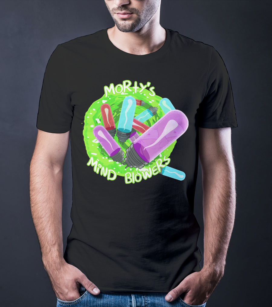 Morty's Mind Blowers Colorful Vials In Green Portal T-Shirt