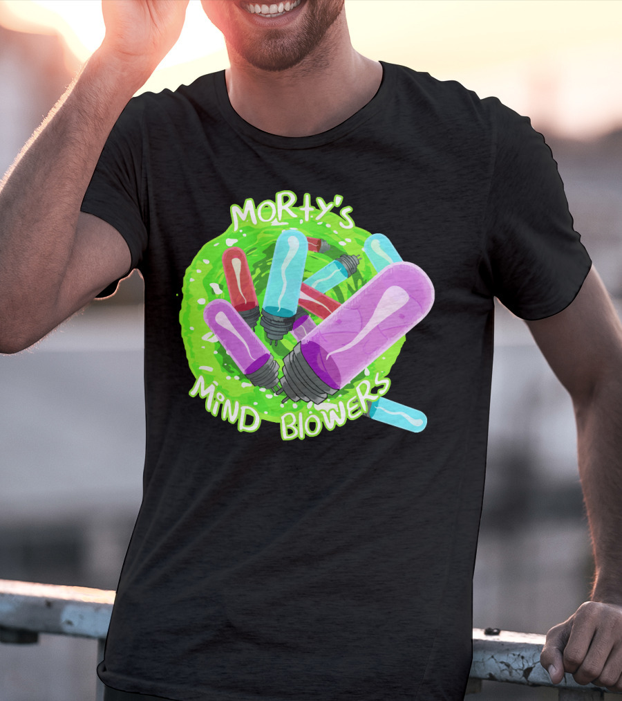 Morty's Mind Blowers Colorful Vials In Green Portal T-Shirt