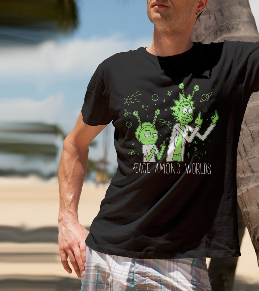Peace Among Worlds Rick And Morty Alien Gesture T-Shirt