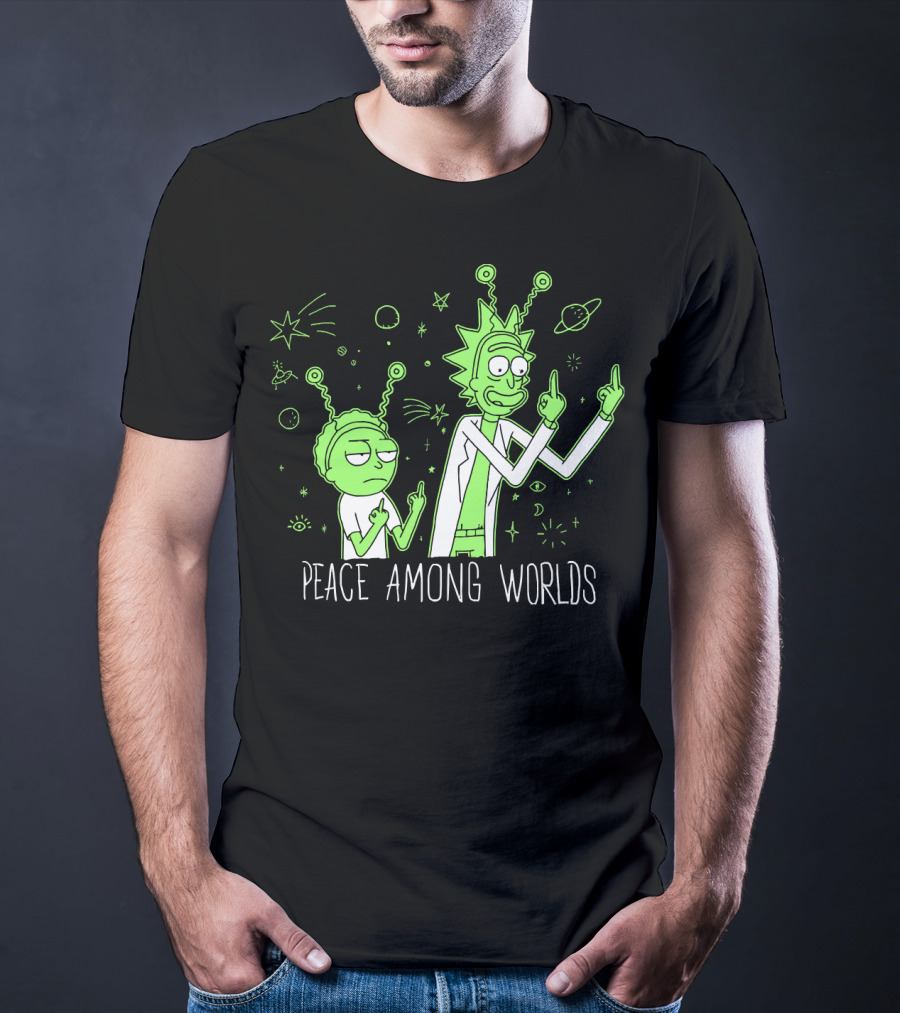 Peace Among Worlds Rick And Morty Alien Gesture T-Shirt