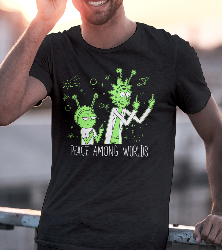 Peace Among Worlds Rick And Morty Alien Gesture T-Shirt