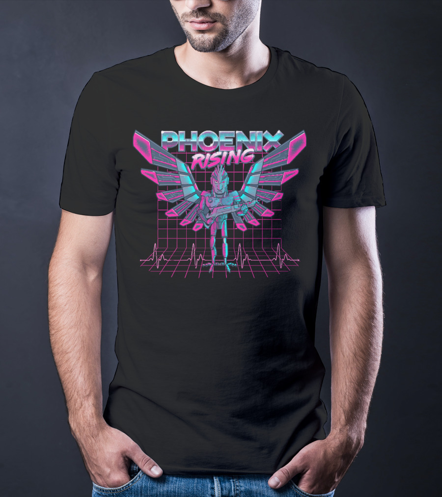 Phoenix Rising Rick And Morty Birdperson Retro Neon Grid Wings T-Shirt