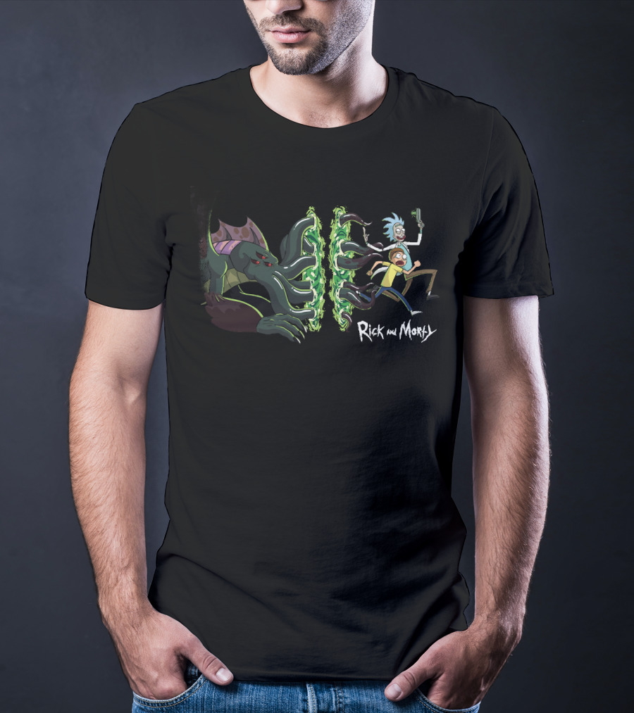 Rick And Morty Cthulhu Portal Chase Adventure T-Shirt