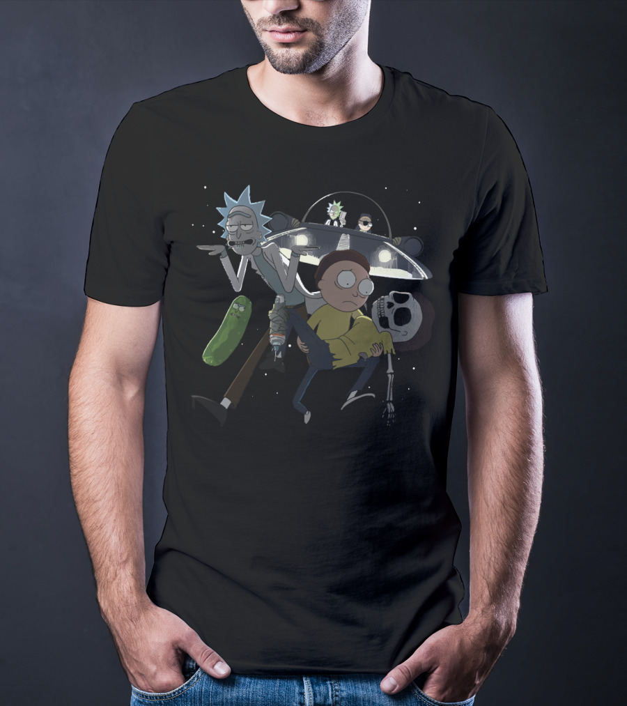 Pickle Rick And Morty Spaceship Adventure With Skeleton Rick And Morty T-Shirt