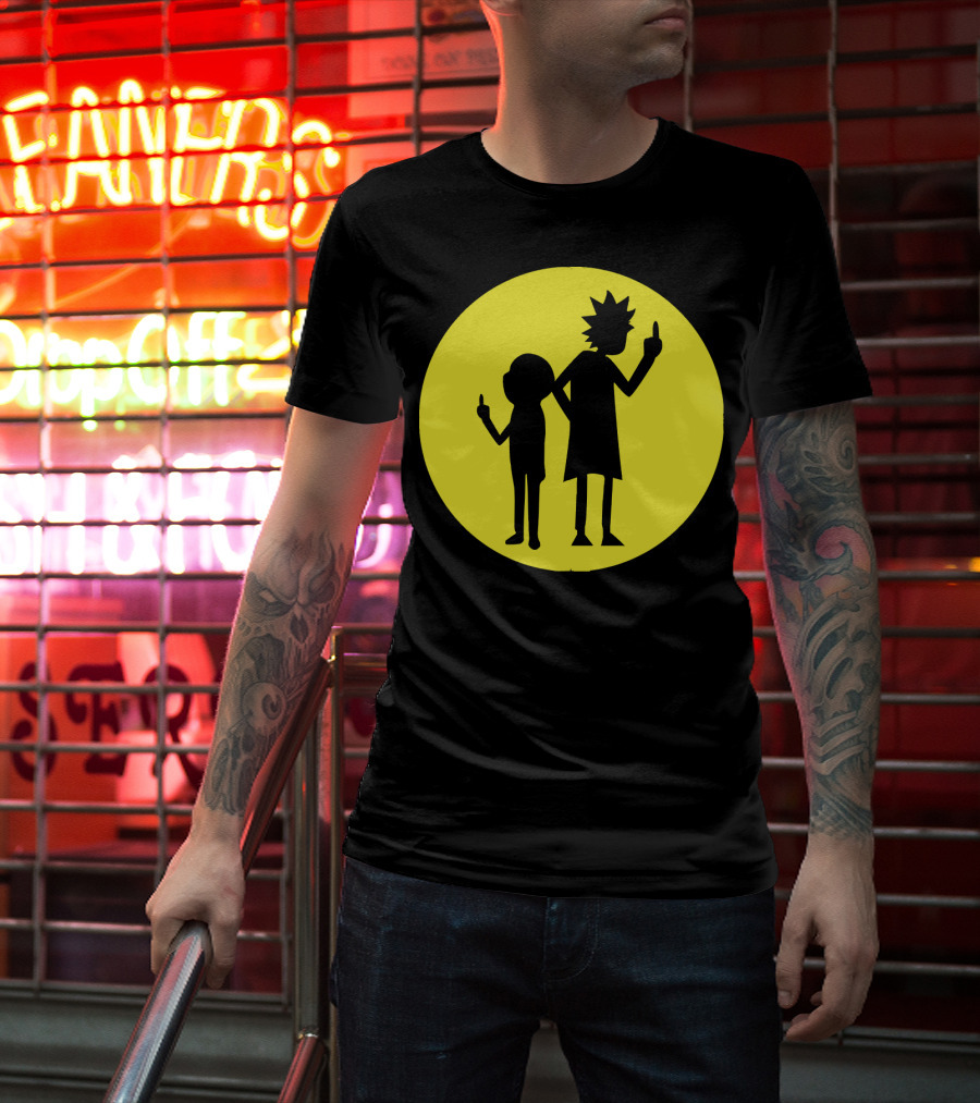 Rick And Morty Silhouette Circle Middle Finger T-Shirt