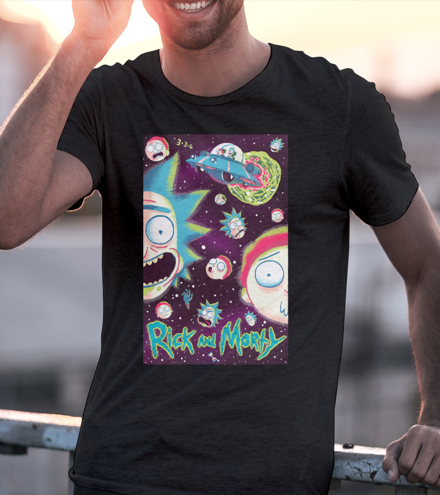 Rick And Morty Galaxy Adventure Cartoon Spaceship Outer Space 3-3-6 T-Shirt