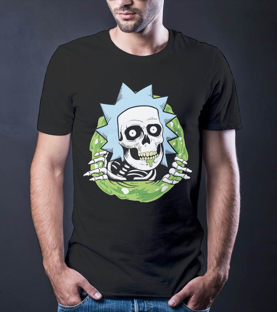 Rick Ripper Skeleton Portal Graphic Blue Hair Green Slime T-Shirt