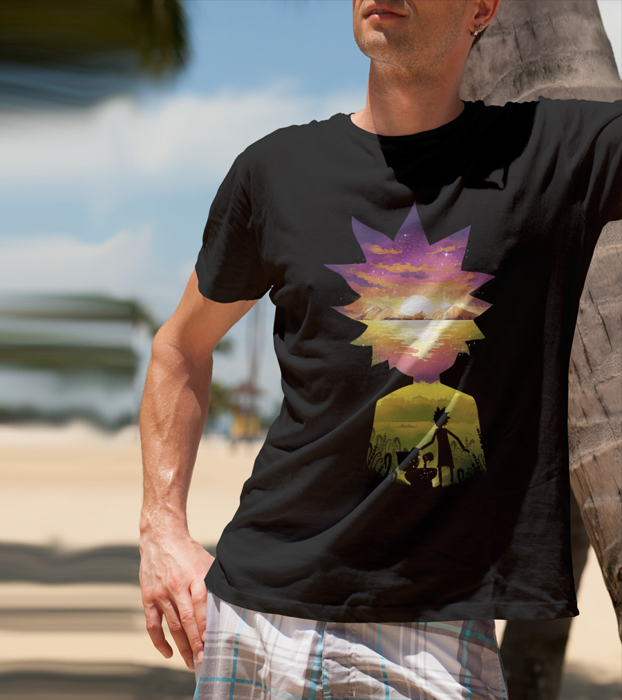 Rick And Morty Cosmic Sunset Adventure Scene T-Shirt