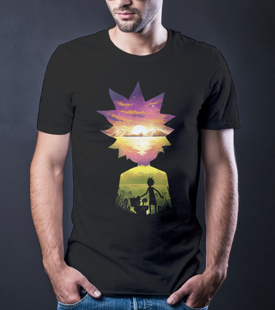 Rick And Morty Cosmic Sunset Adventure Scene T-Shirt