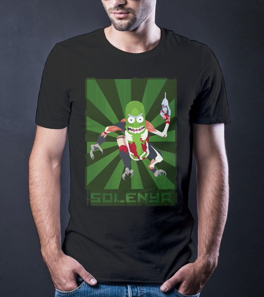SOLENYA Mutant Pickle Character With Tools And Green Background T-Shirt