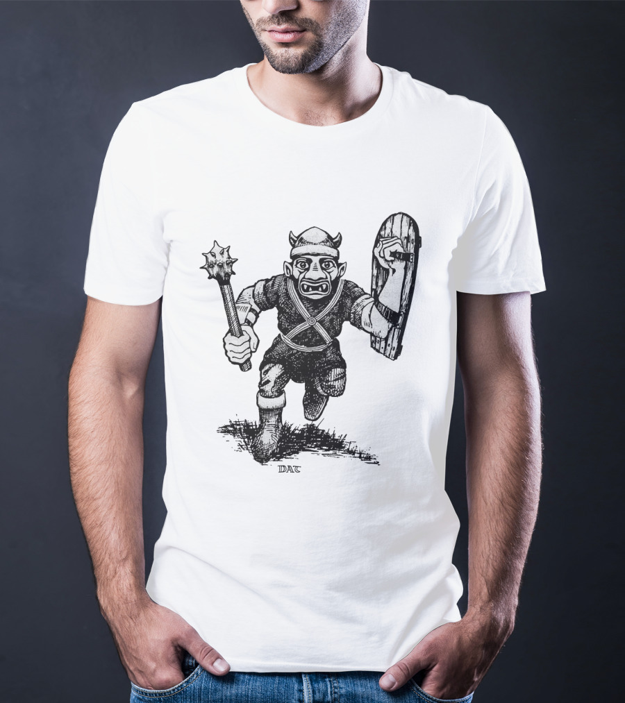 Goblin Charging With Spiked Mace And Shield Drawing T-Shirt