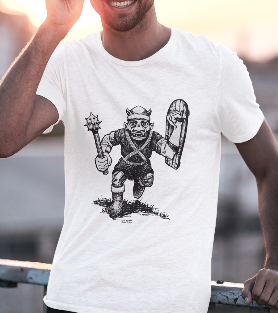 Goblin Charging With Spiked Mace And Shield Drawing T-Shirt