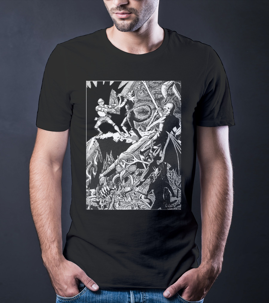 PALADIN IN HELL Classic Dungeon Adventure Battle Scene With Demons And Warriors T-Shirt
