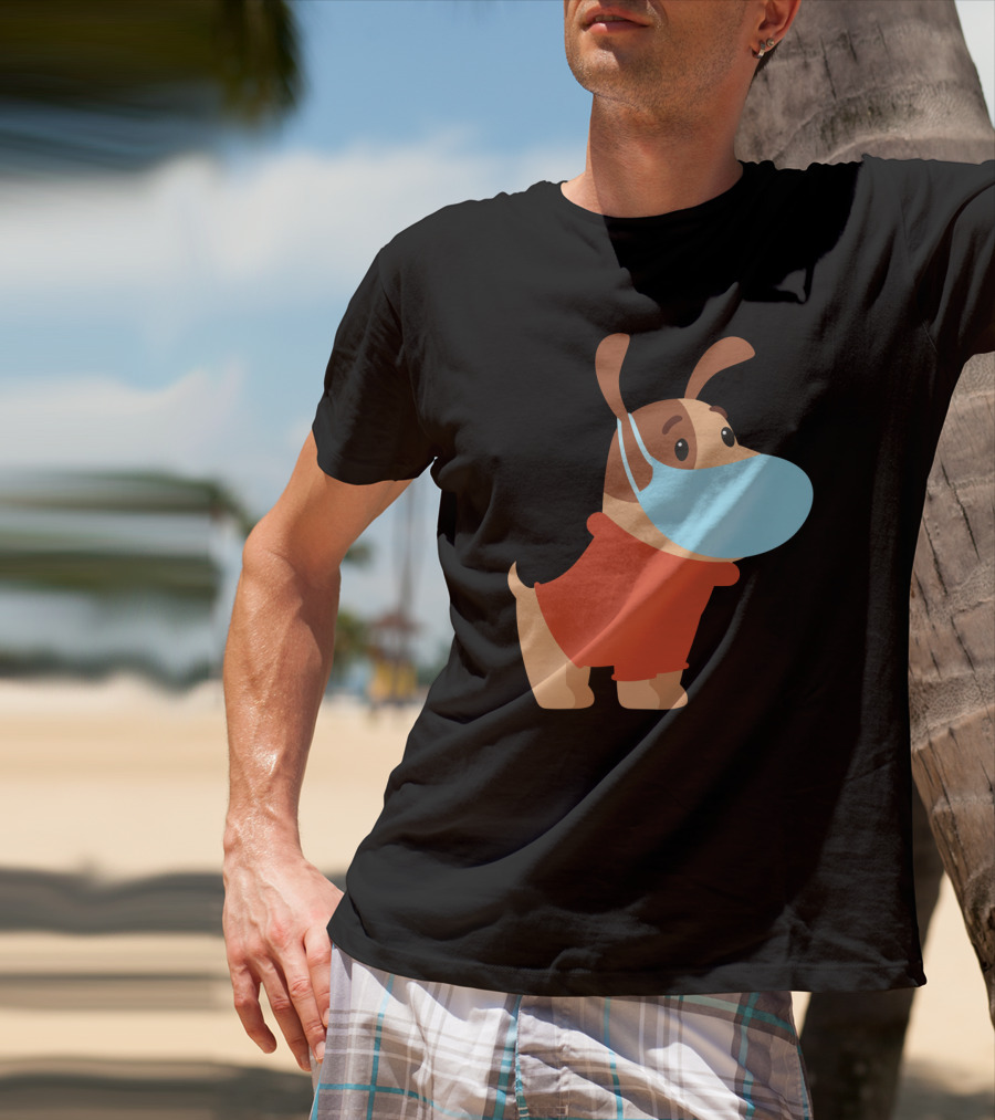 Dog With Mask In Red T-Shirt