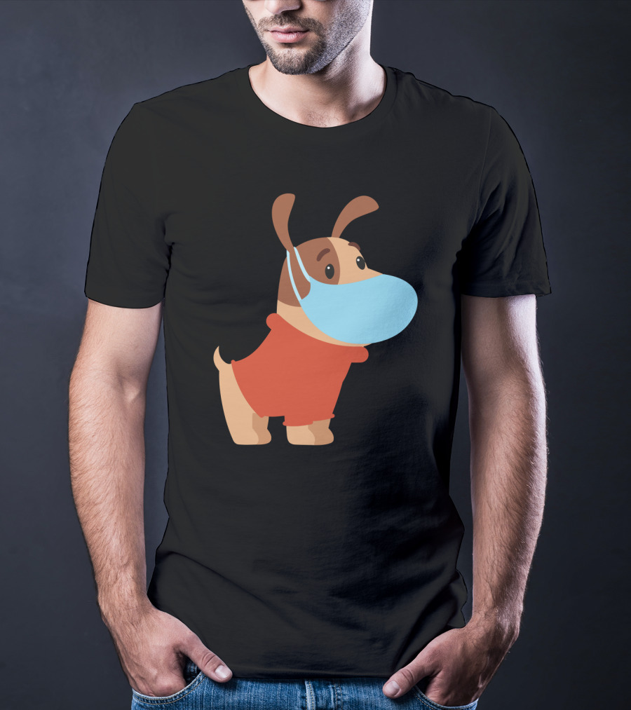 Dog With Mask In Red T-Shirt