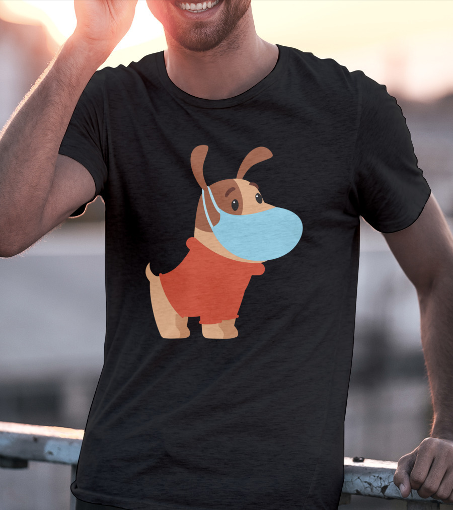 Dog With Mask In Red T-Shirt