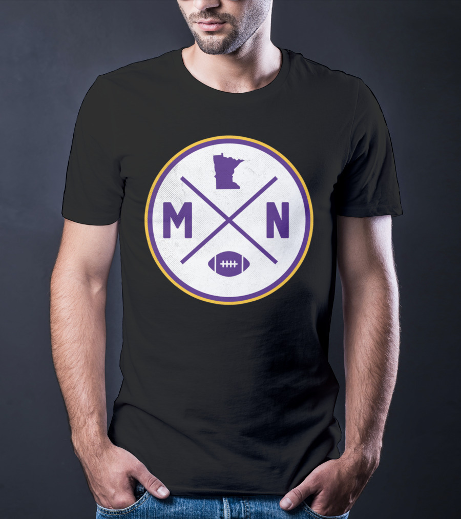 MN State Outline Minnesota Football Crossed Sticks Icon Purple Gold Circle T-Shirt