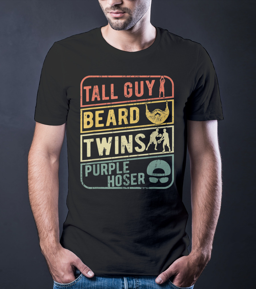 Tall Guy Beard Twins Purple Hoser Sports Iconic Symbols T-Shirt