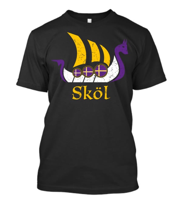 Skol Nordic Scandinavian Vikings Boat With Purple And Yellow Dragon Head T-Shirt
