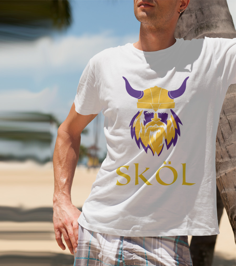 Viking Skol Helmet Scandinavian Warrior Iconic Purple And Gold Nordic T-Shirt