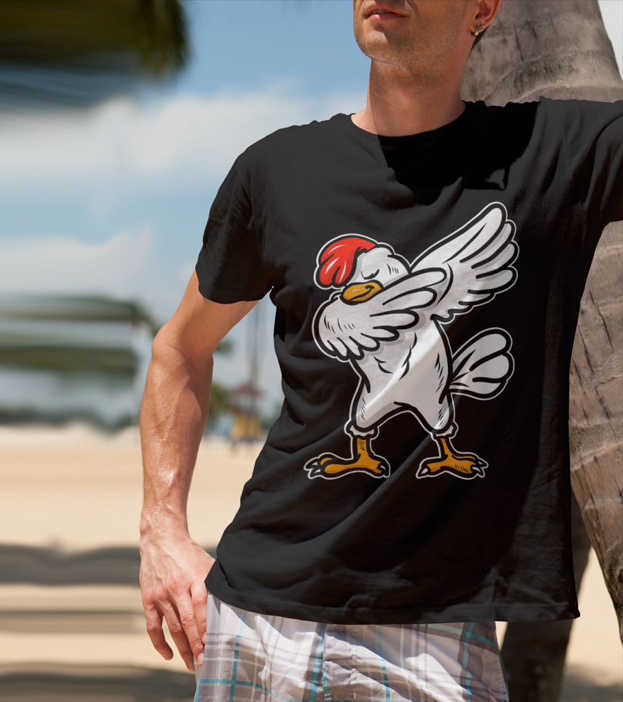 Dabbing Chicken Icon With Red Comb And White Feathers T-Shirt