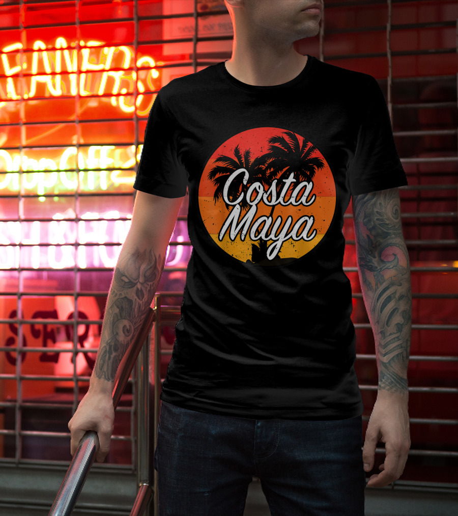 Costa Maya Mexico Vintage Sunset Palm Trees T-Shirt