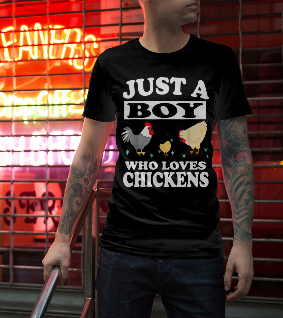 Just A Boy Who Loves Chickens Farm Chicken Rooster Hen Chicks T-Shirt