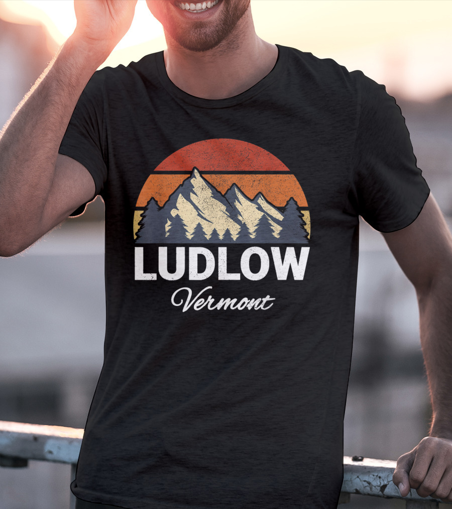 Ludlow Vermont Mountain Forest Retro Sunset T-Shirt
