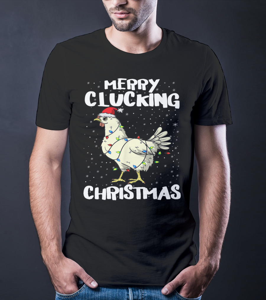 Merry Clucking Christmas Chicken Santa Hat Lights T-Shirt