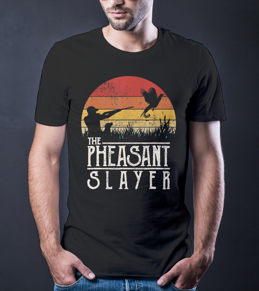 The Pheasant Slayer Vintage Sunset Hunting Scene T-Shirt