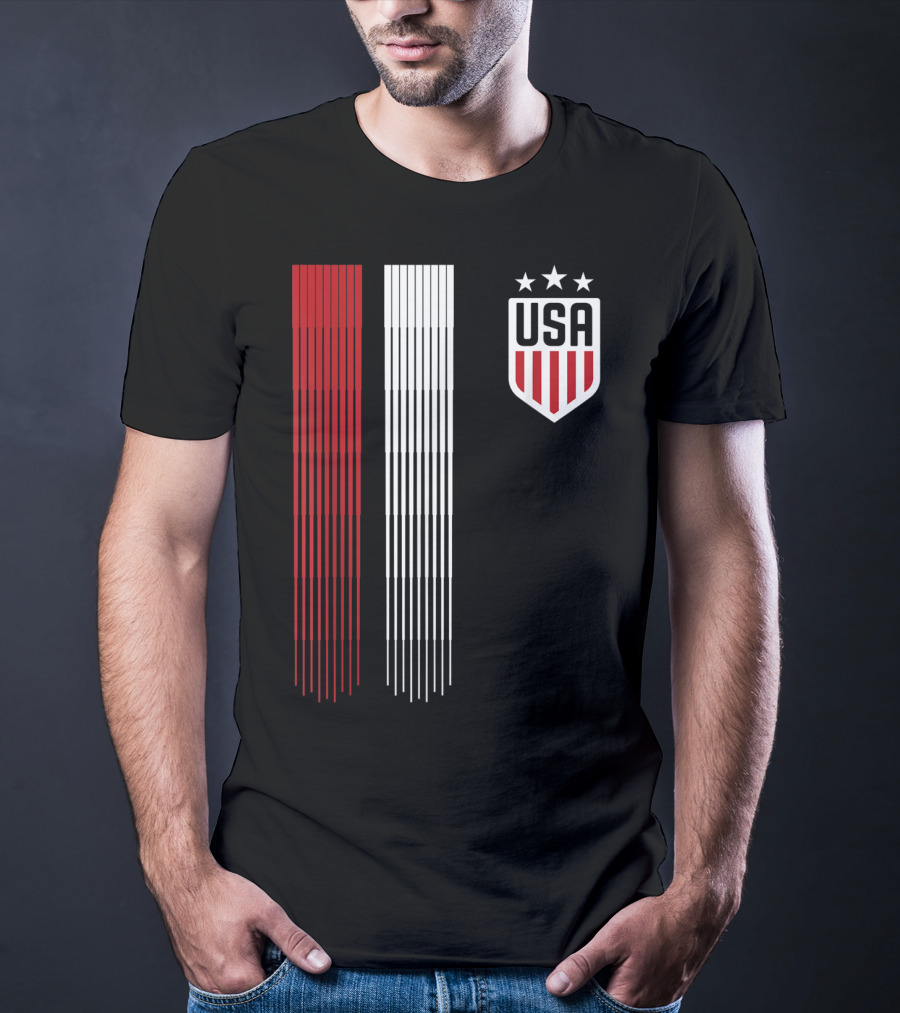 USA Soccer Womens Three Stars Red White Stripes Crest T-Shirt