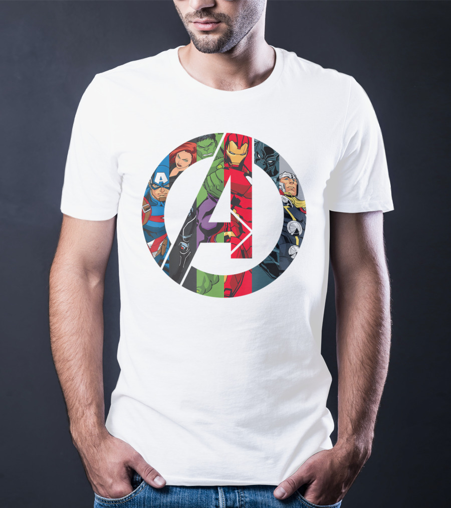 Avengers Assemble Icon With Captain America, Black Widow, Hulk, Iron Man, Black Panther, Thor T-Shirt
