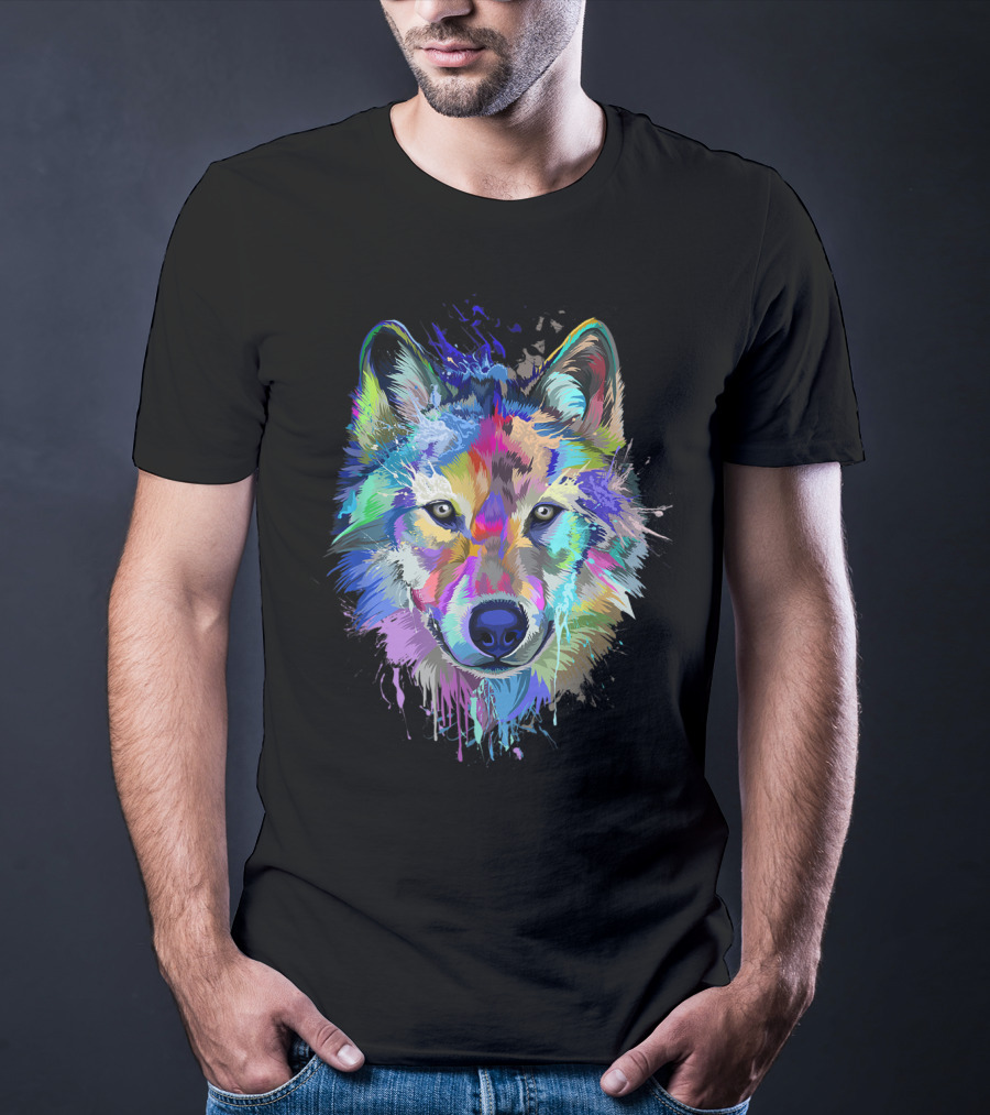 Wolf Lovers Colorful Dripping T-Shirt
