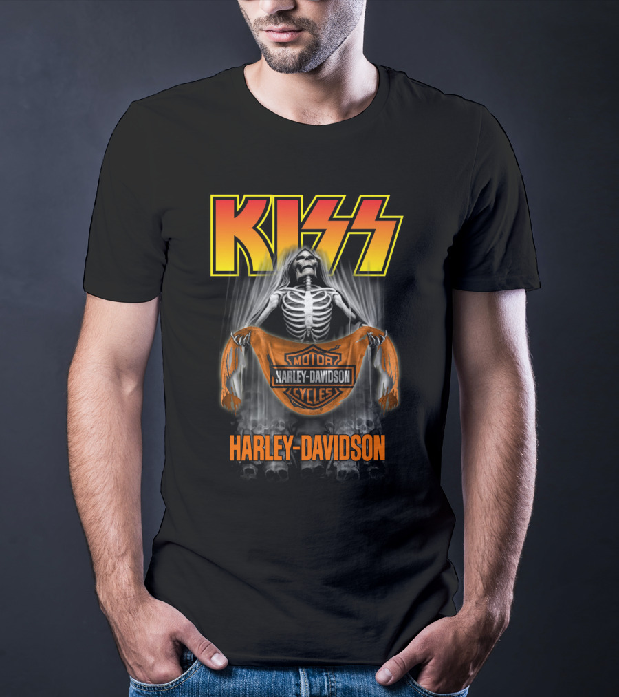 Kiss Harley Davidson Skeleton Motor Cycles T-Shirt