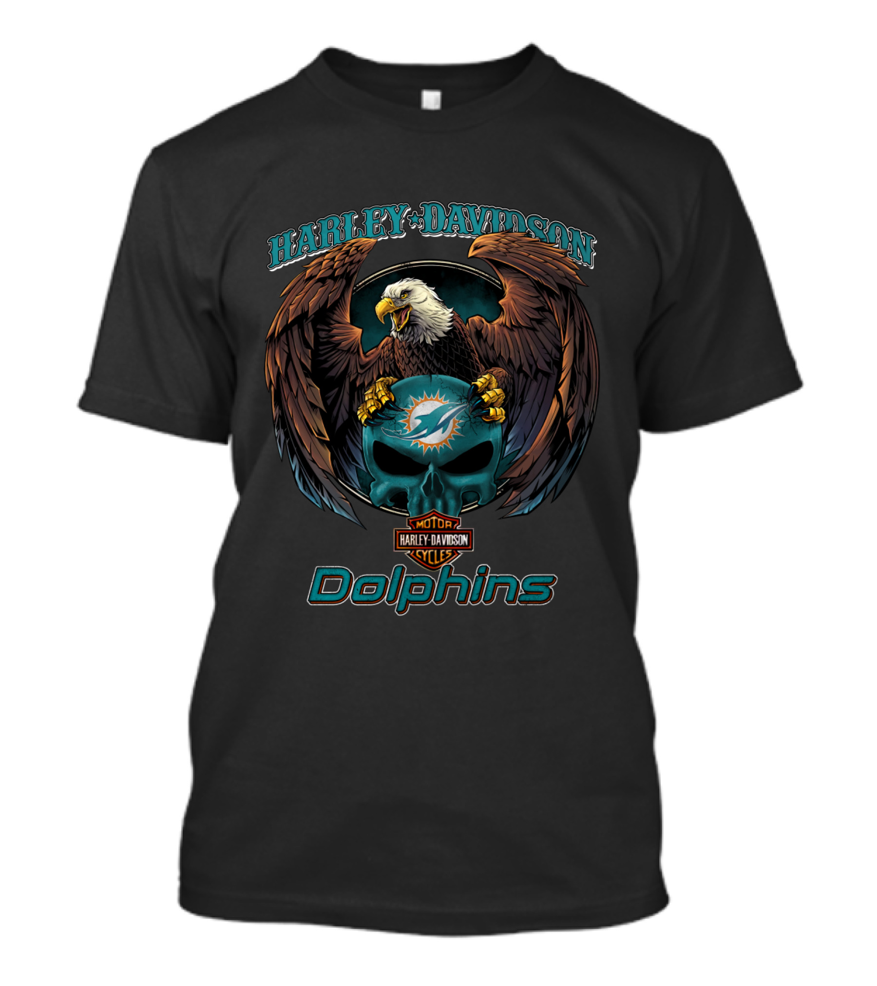 Harley Davidson Motor Cycles Miami Dolphins Eagle Skull T-Shirt