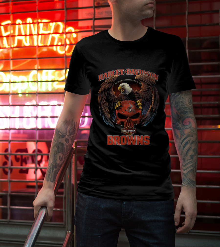 Harley Davidson Cleveland Browns Skull Eagle Nfl Helmet T-Shirt