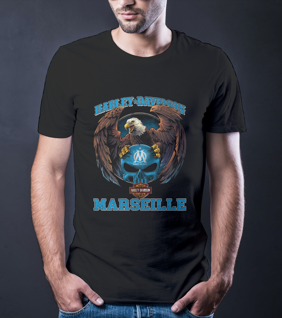 Harley Davidson Marseille Om Direct Au But Eagle Skull T-Shirt