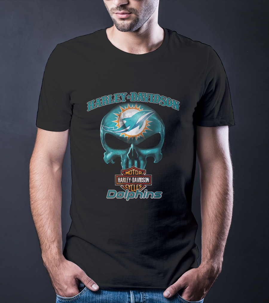 Harley Davidson Skull Miami Dolphins Nfl T-Shirt
