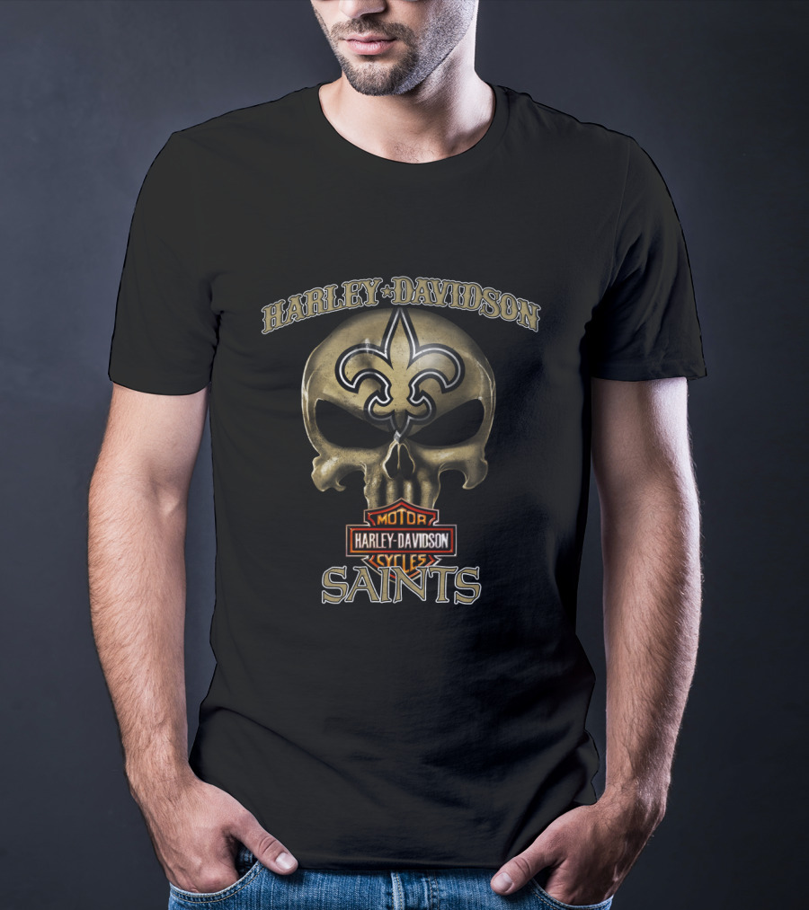 Harley Davidson Skull New Orleans Saints Nfl Fleur-De-Lis T-Shirt
