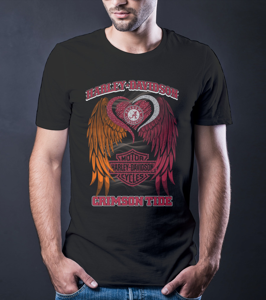Harley Davidson Alabama Crimson Tide Winged Heart Motor Cycles T-Shirt