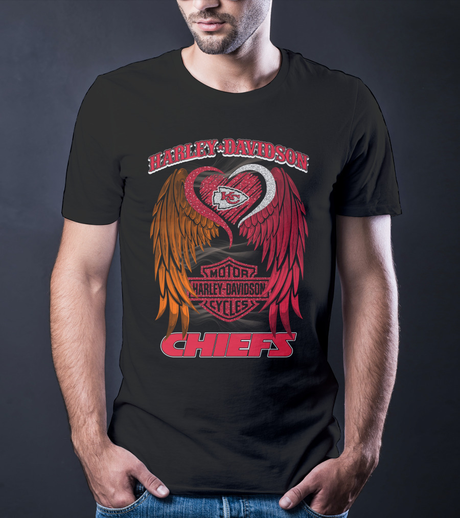 Harley Davidson Motor Cycles Kansas City Chiefs Wings Heart T-Shirt
