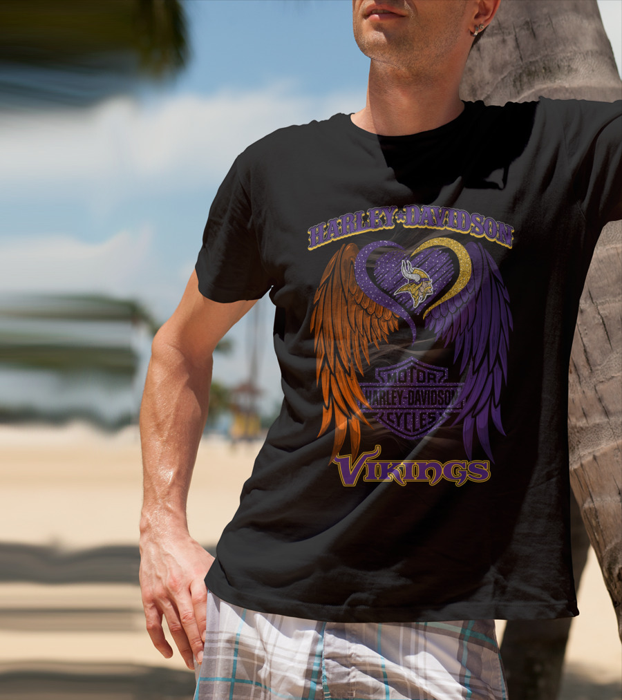 Harley Davidson Motor Cycles Minnesota Vikings Winged Heart T-Shirt