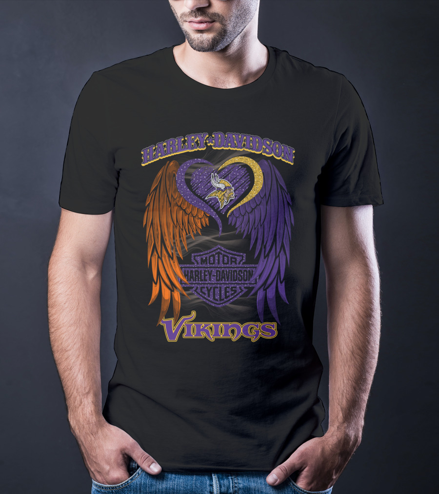 Harley Davidson Motor Cycles Minnesota Vikings Winged Heart T-Shirt