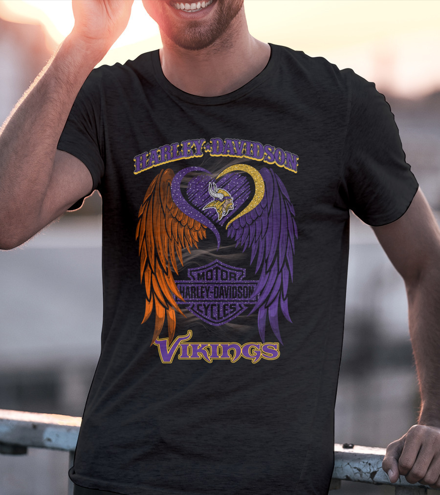 Harley Davidson Motor Cycles Minnesota Vikings Winged Heart T-Shirt