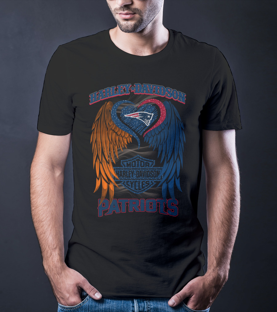 Harley Davidson Motor Cycles Patriots Wings Heart Hd2805 Nfl New England Patriots T-Shirt