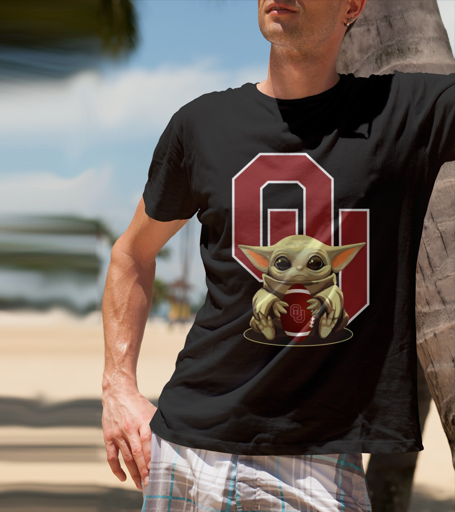 Baby Yoda OU Logo Football T-Shirt