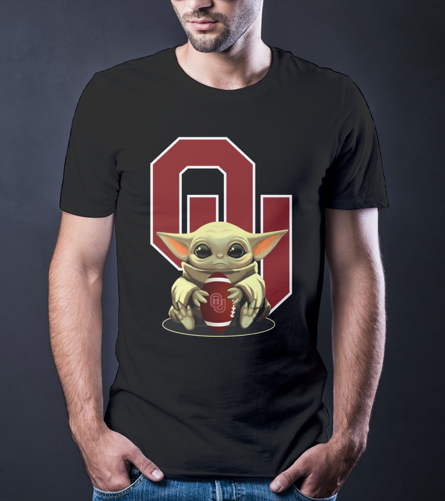 Baby Yoda OU Logo Football T-Shirt