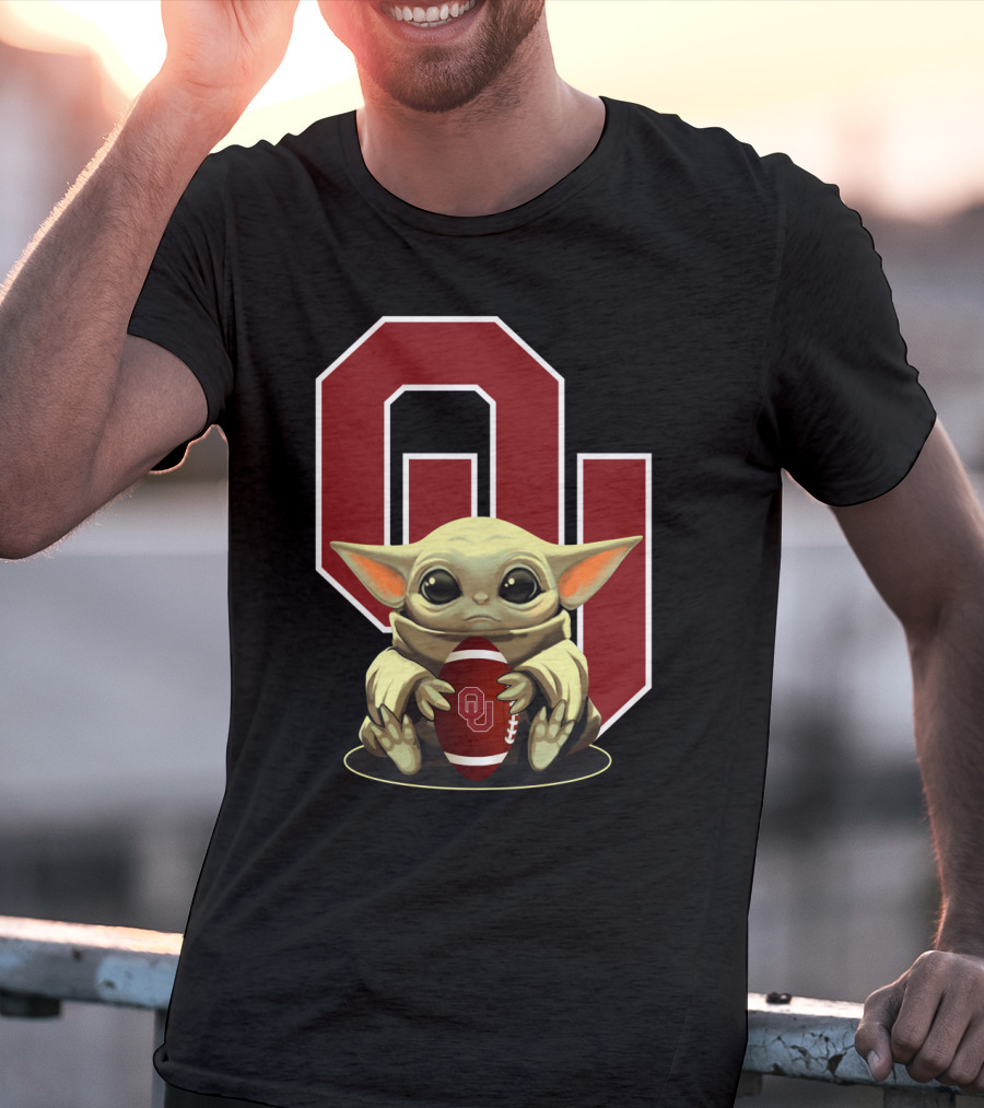 Baby Yoda OU Logo Football T-Shirt