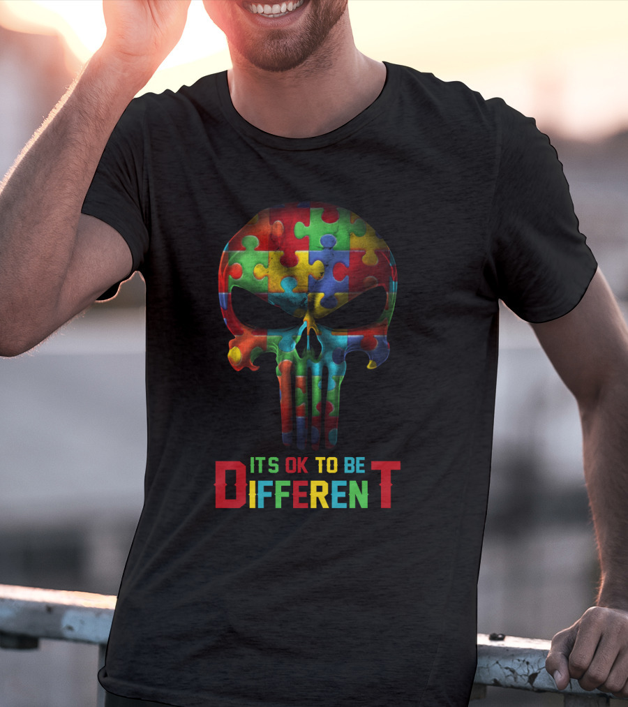 Its OK To Be Different Puzzle Skull T-Shirt