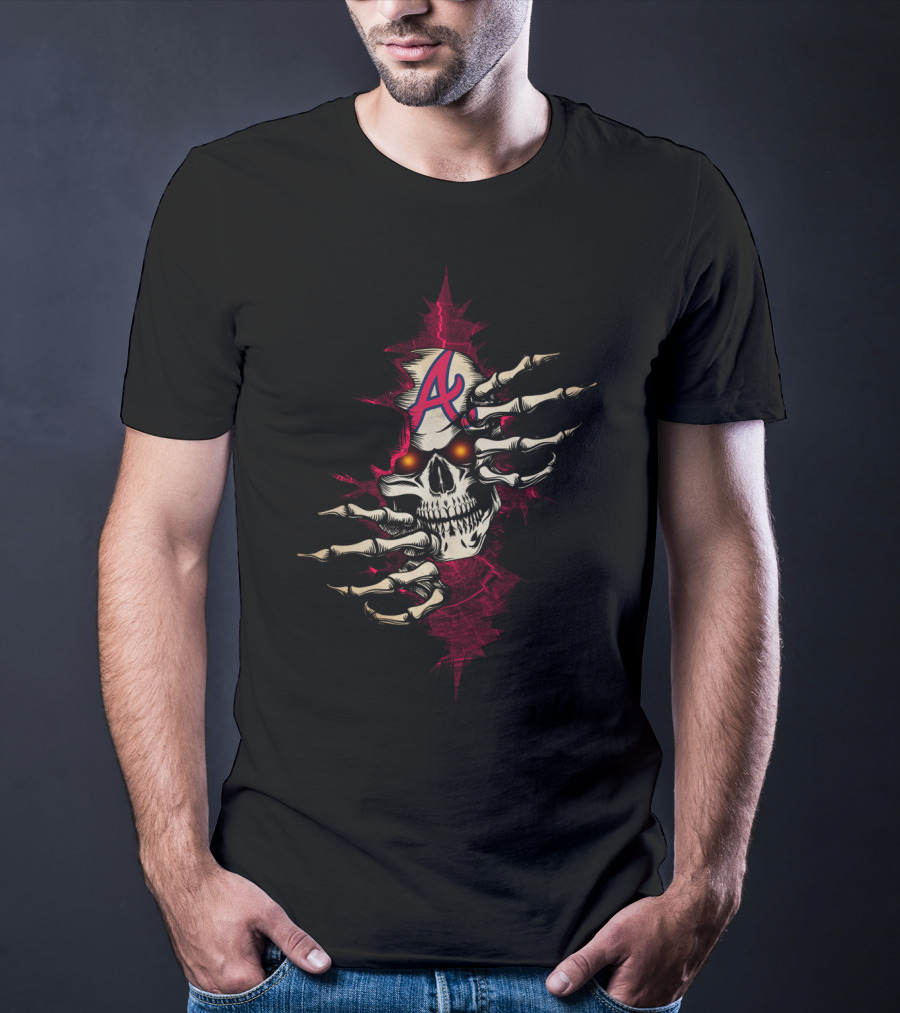 Skull With Braves Inspired A Logo And Skeletal Hands T-Shirt